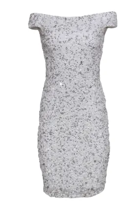 Adrianna Papell - White Sequin Off-the-Shoulder Bodycon Dress Sz 4