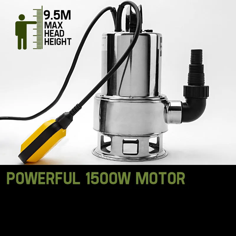 1500W Submersible Dirty Water Pump, Stainless Steel, Automatic, Protege