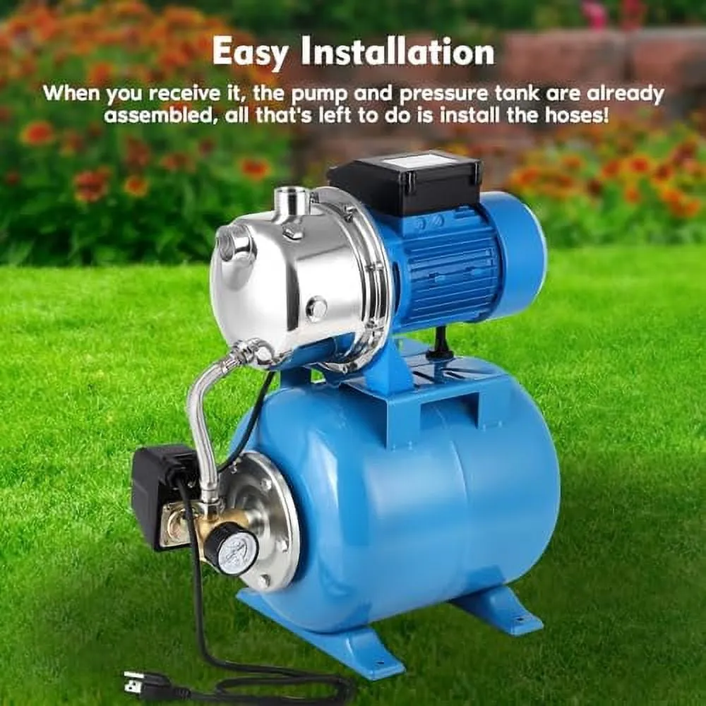 1.6HP Shallow Well Pump with 6 Gallon Pressure Tank 1340GPH Irrigation Jet Pump