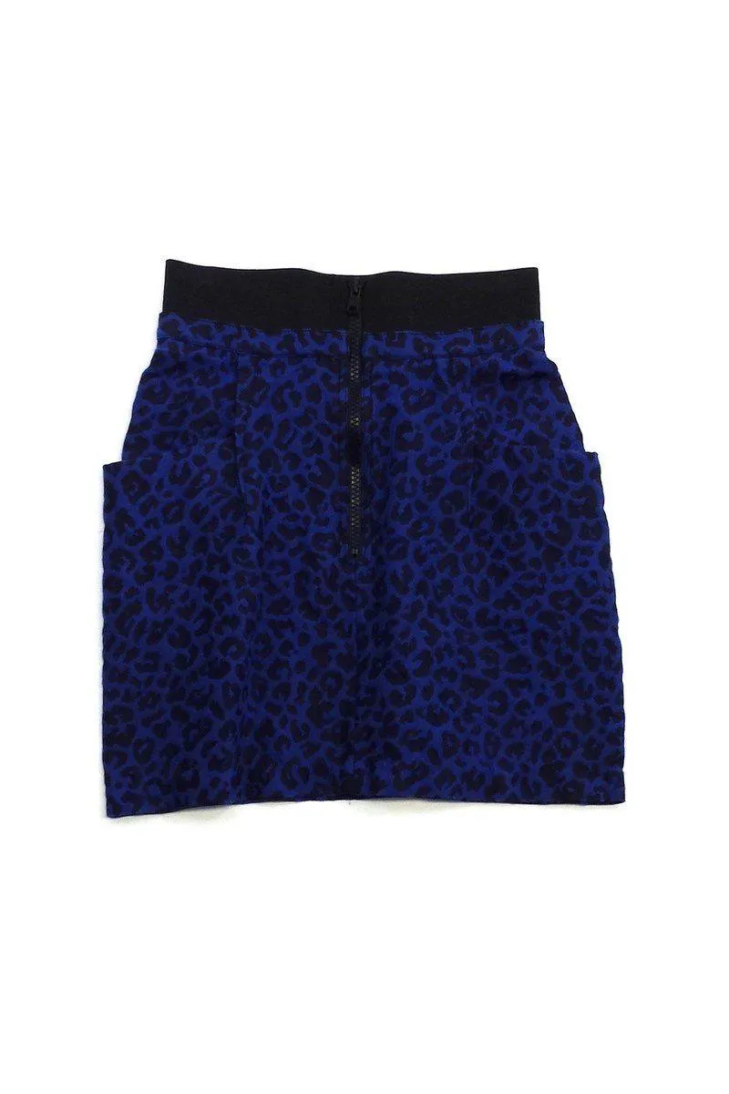 3.1 Phillip Lim - Cobalt Blue & Black Cheetah Print Skirt Sz 4