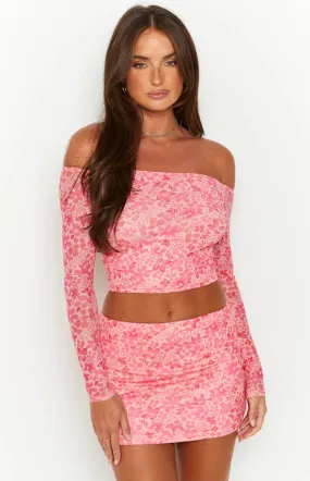 Addison Pink Off The Shoulder Mesh Top