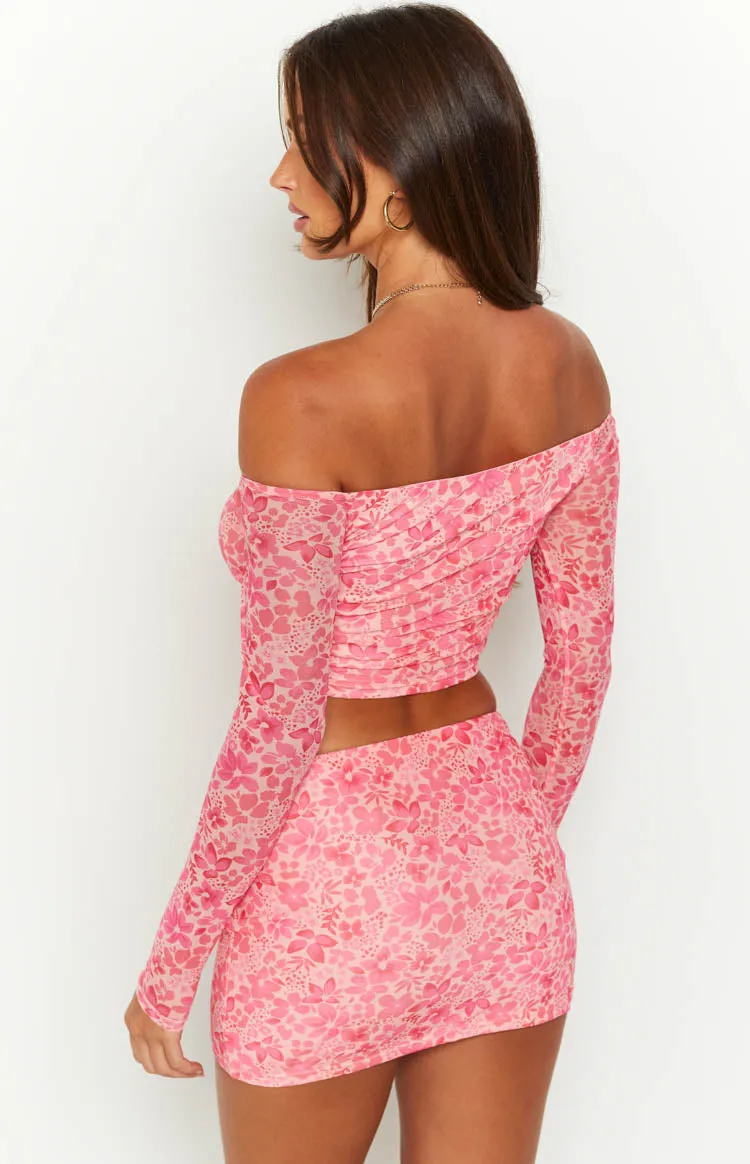 Addison Pink Off The Shoulder Mesh Top