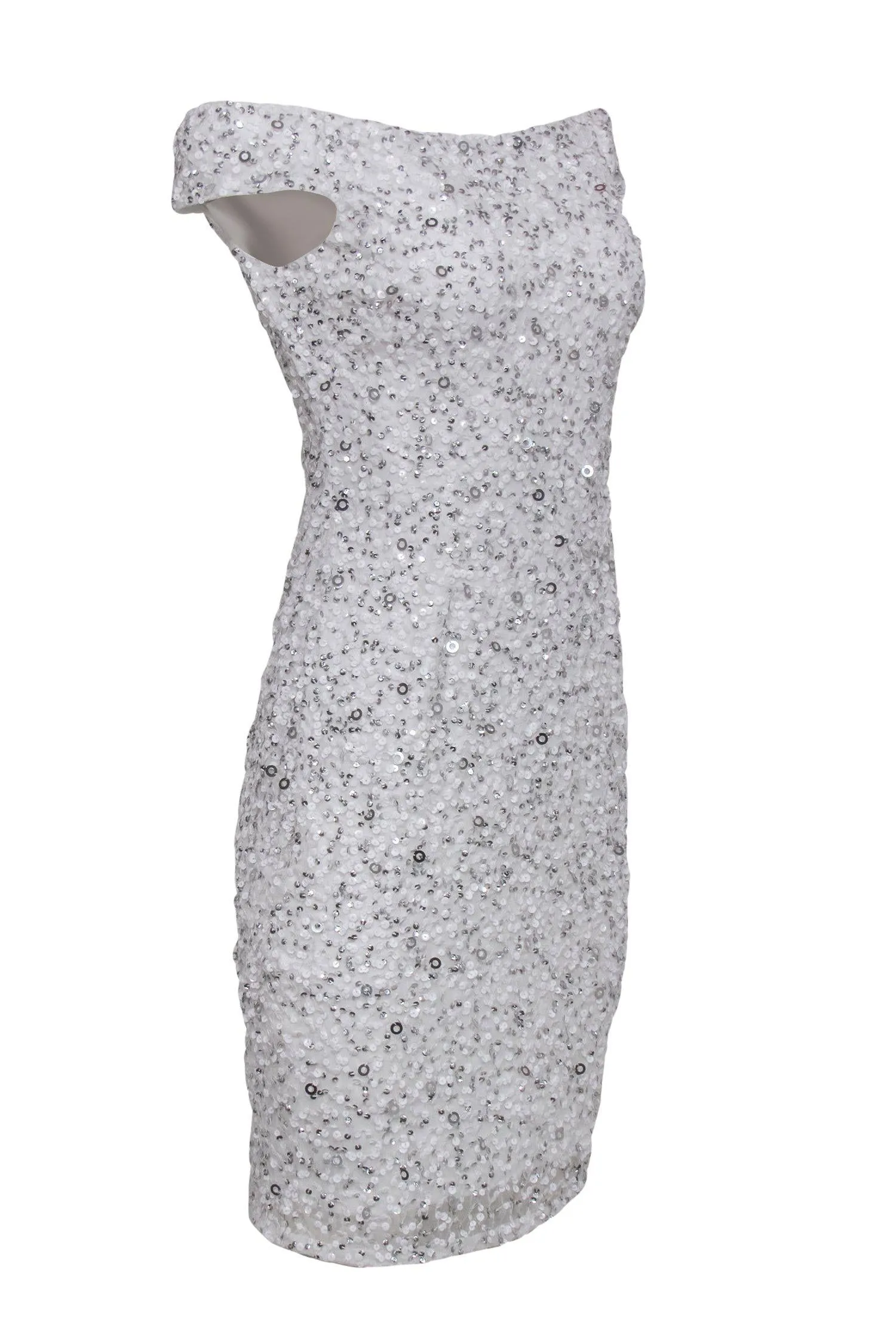 Adrianna Papell - White Sequin Off-the-Shoulder Bodycon Dress Sz 4