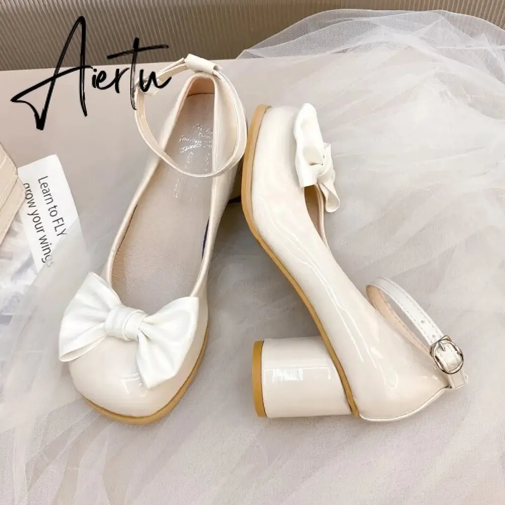 Aiertu  High Heels Women Mary Janes Lolita Shoes Retro Dress Thick Pumps Summer Sandals  New Party Bow Ladies Shoes Prom Zapatos