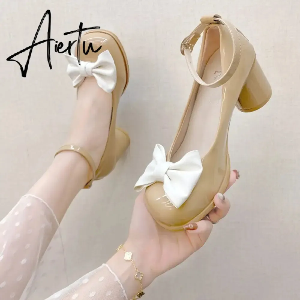 Aiertu  High Heels Women Mary Janes Lolita Shoes Retro Dress Thick Pumps Summer Sandals  New Party Bow Ladies Shoes Prom Zapatos