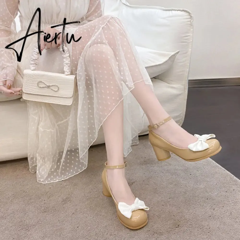 Aiertu  High Heels Women Mary Janes Lolita Shoes Retro Dress Thick Pumps Summer Sandals  New Party Bow Ladies Shoes Prom Zapatos