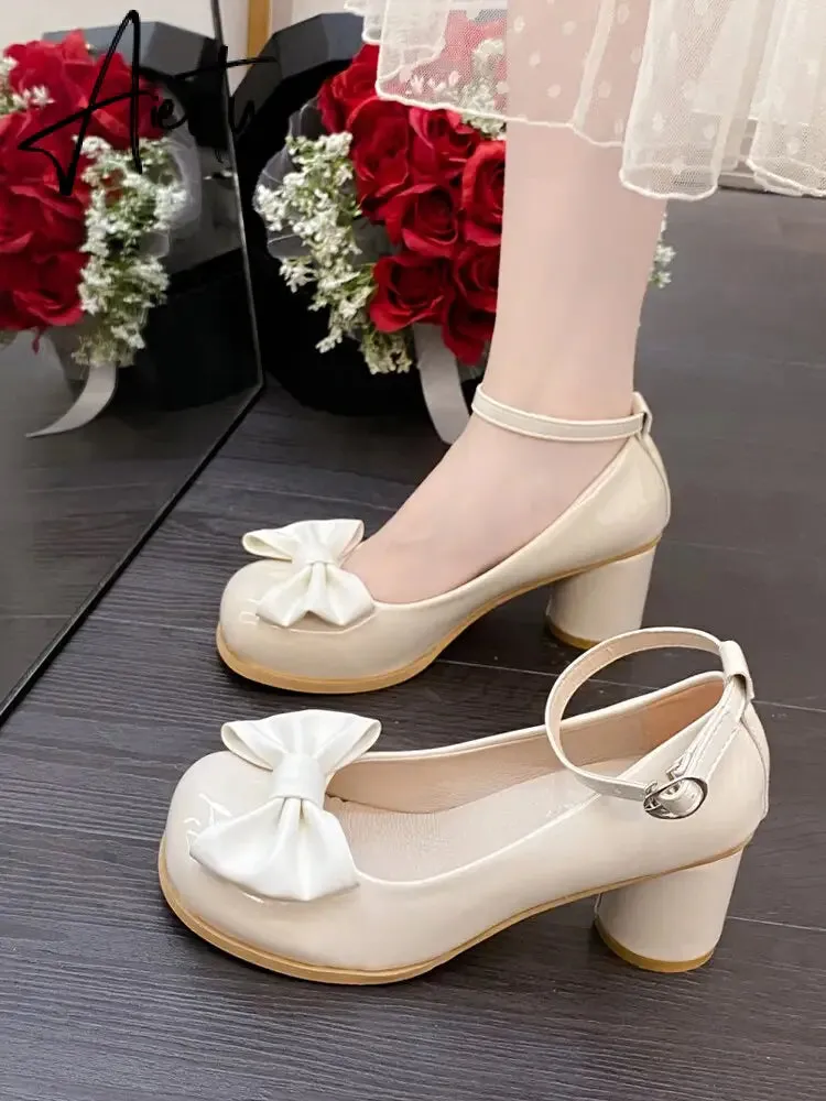 Aiertu  High Heels Women Mary Janes Lolita Shoes Retro Dress Thick Pumps Summer Sandals  New Party Bow Ladies Shoes Prom Zapatos