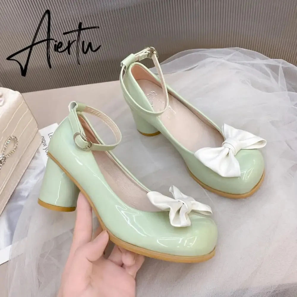 Aiertu  High Heels Women Mary Janes Lolita Shoes Retro Dress Thick Pumps Summer Sandals  New Party Bow Ladies Shoes Prom Zapatos