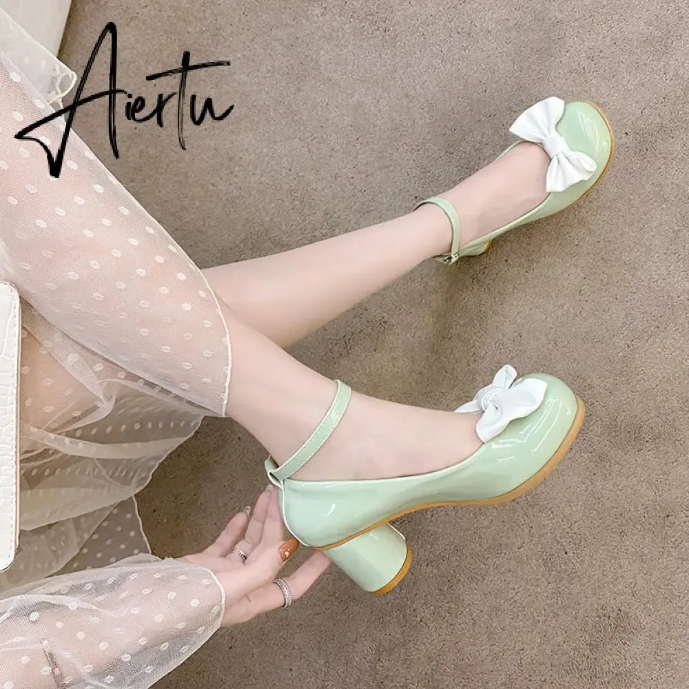 Aiertu  High Heels Women Mary Janes Lolita Shoes Retro Dress Thick Pumps Summer Sandals  New Party Bow Ladies Shoes Prom Zapatos