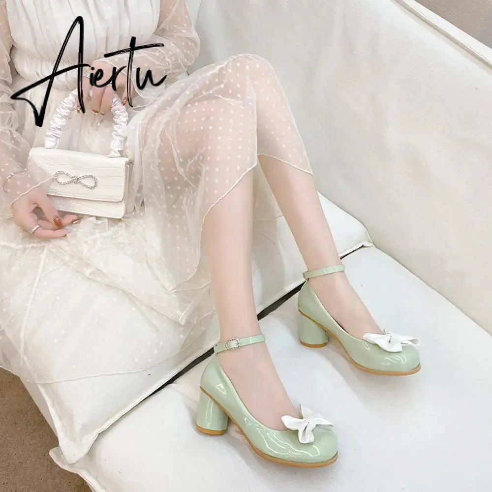 Aiertu  High Heels Women Mary Janes Lolita Shoes Retro Dress Thick Pumps Summer Sandals  New Party Bow Ladies Shoes Prom Zapatos