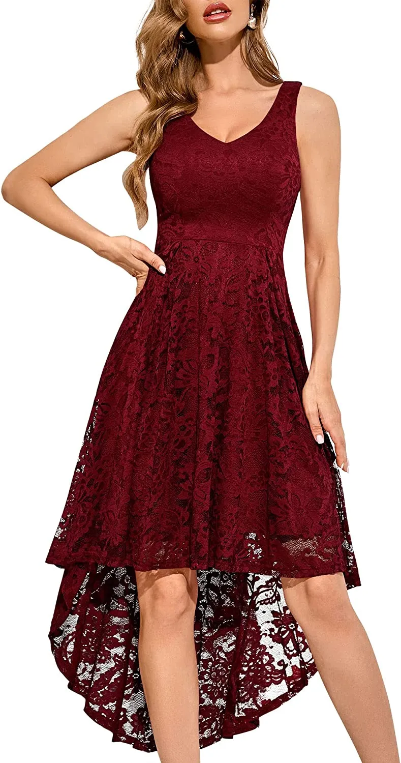 Amy Fashion - Christmas Vintage Floral Lace Sleeveless Formal Swing Dress