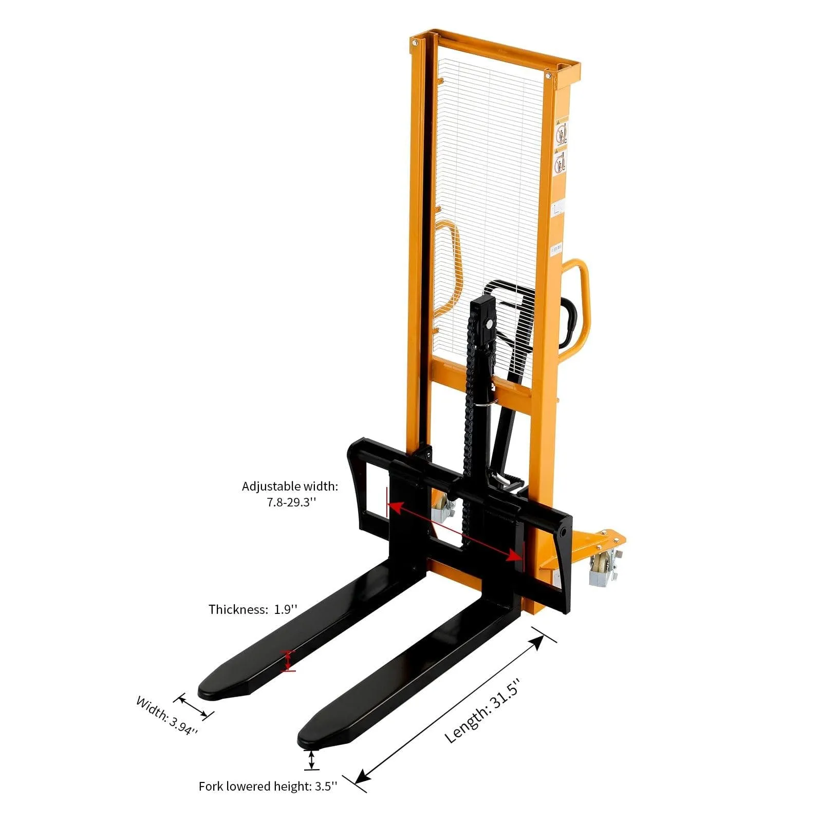 Apollolift Manual Pallet Stacker Adjustable Forks 1100lbs Cap. 63" Lift Height A-3002