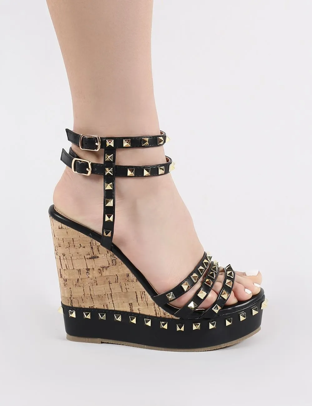 Aroha Wedge Sandals in Black PU