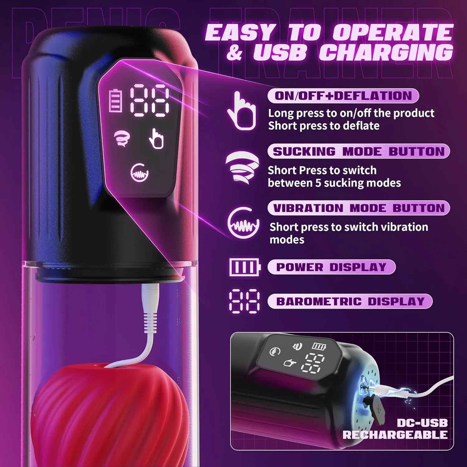 Automatic Sucking Penis Enlargement Pump with Rose-Shaped Inner Sleeve