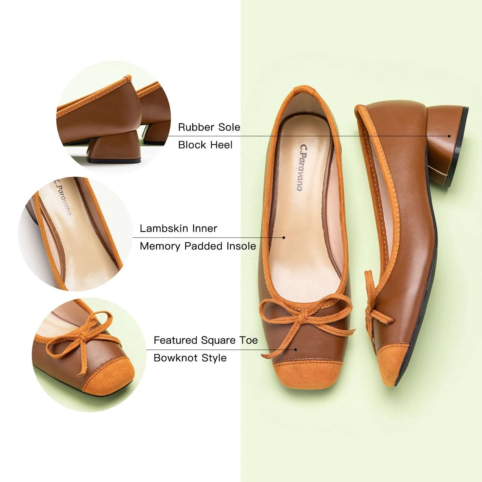 Ballet Block Heel (Nina) Brown