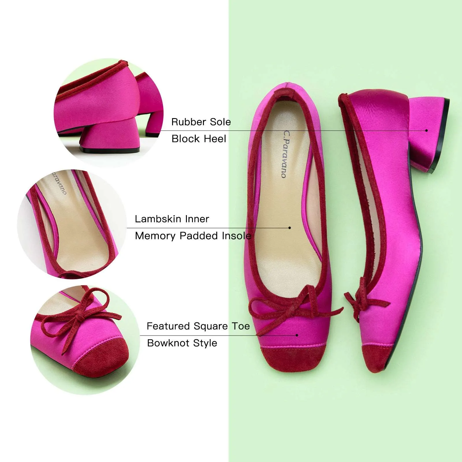 Ballet Block Heel (Nina) Hot Pink