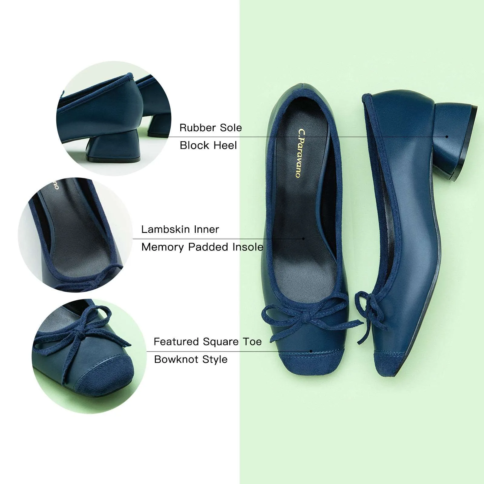 Ballet Block Heel (Nina) Navy