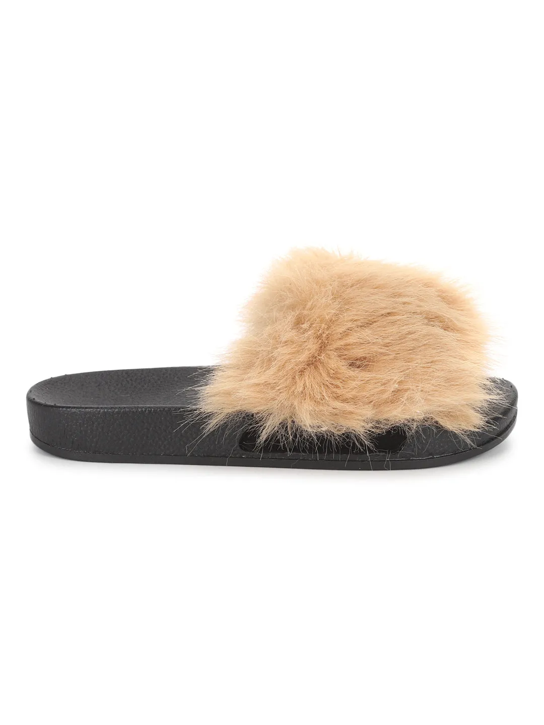 Beige Fur Slip-On Flats (TC-AMUNA1012-BEIG)