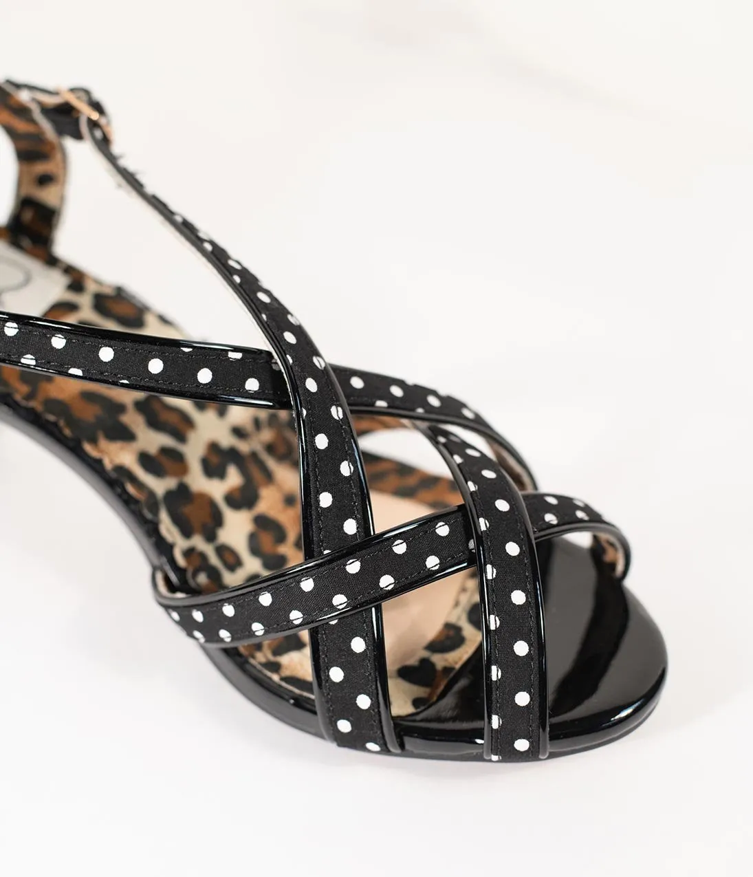 Bettie Page Retro Black & White Polka Dot Peep Toe Gracie Heels