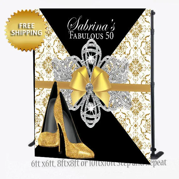 Black and Gold Elegant Stet and Repeat backdrop