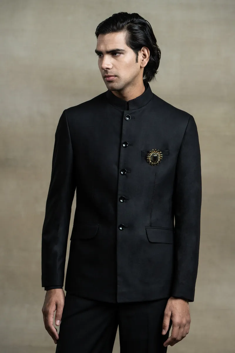 Black Bandhgala With Saddle Stich Detailing