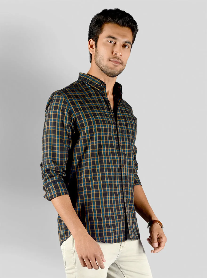 Black Checked Slim Fit Casual Shirt | JadeBlue