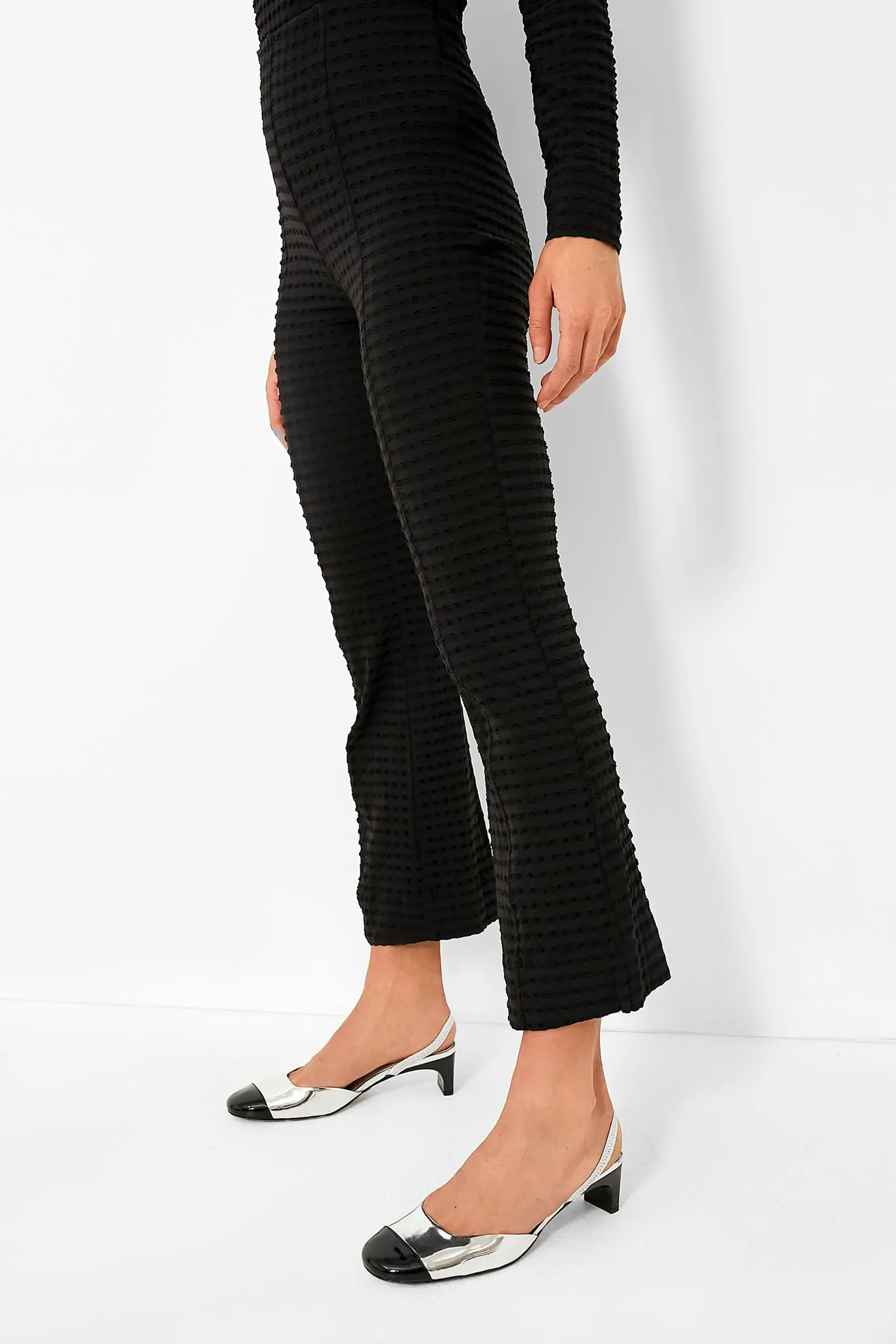 Black Stretch Seersucker Cropped Pants