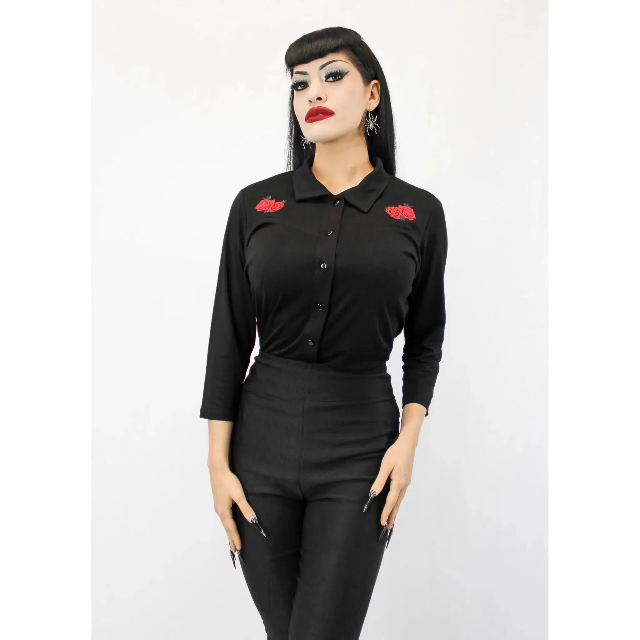 Black Western Top with Roses by Hemet