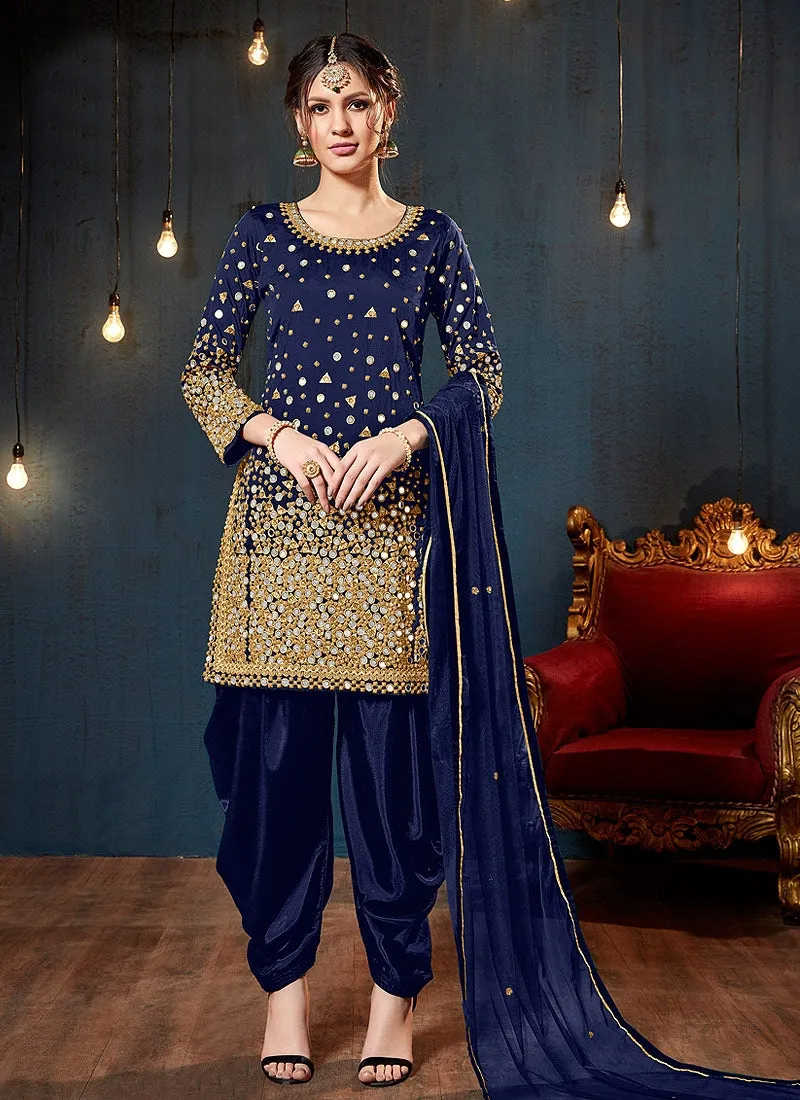 Blue Embroidered Traditional Patiala Suit