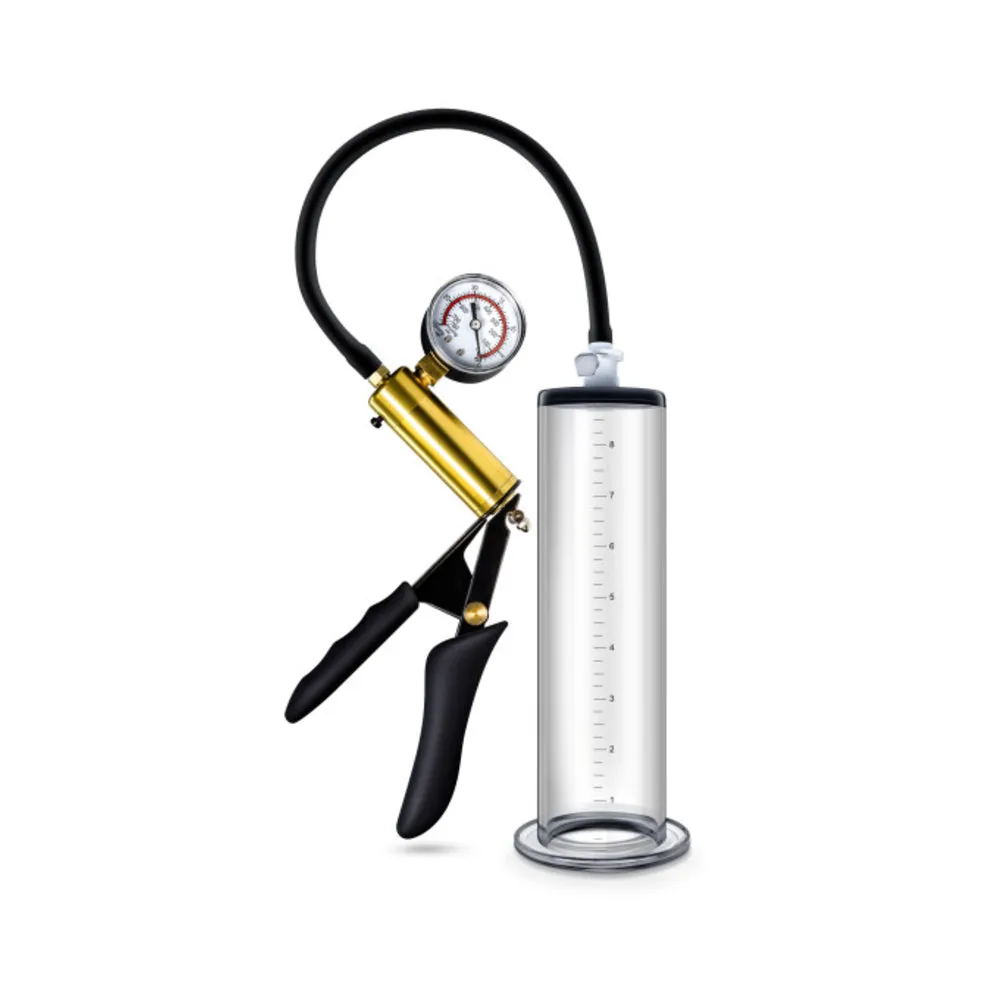 Blush Performance VX6 Vacuum Penis Pump w/Brass Pistol & Pressure Gauge - Clear