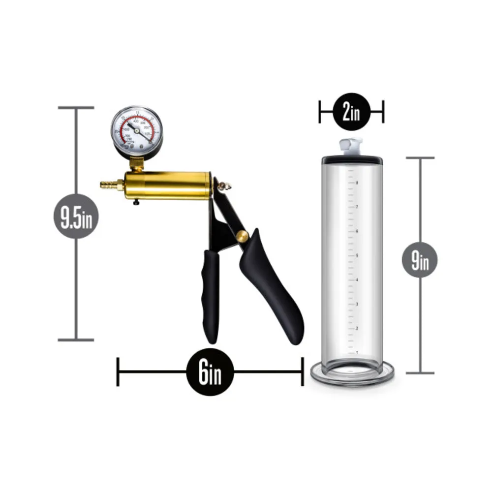 Blush Performance VX6 Vacuum Penis Pump w/Brass Pistol & Pressure Gauge - Clear