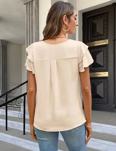 BMJL Women Dressy Casual Blouses Business Tops Short Sleeve Shirts Crew Neck 2024 Summer Outfits（Medium,White）