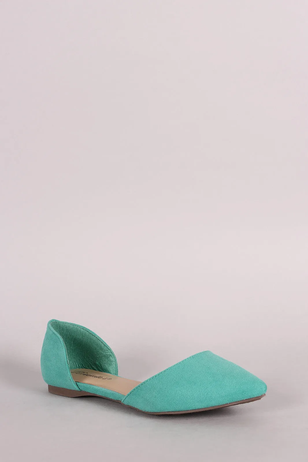 Breckelle Suede Pointy Toe Slip On Dorsay Flat