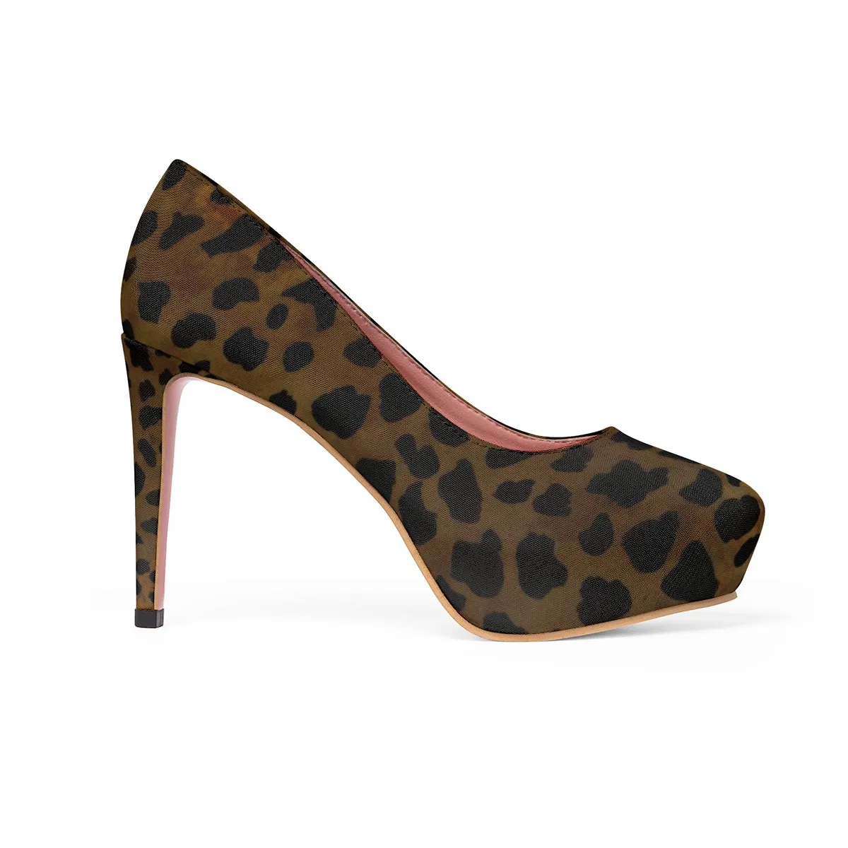 Brown Leopard Heels, Animal Print Stylish Canvas Women's 4 inch Platform Heels Stilettos