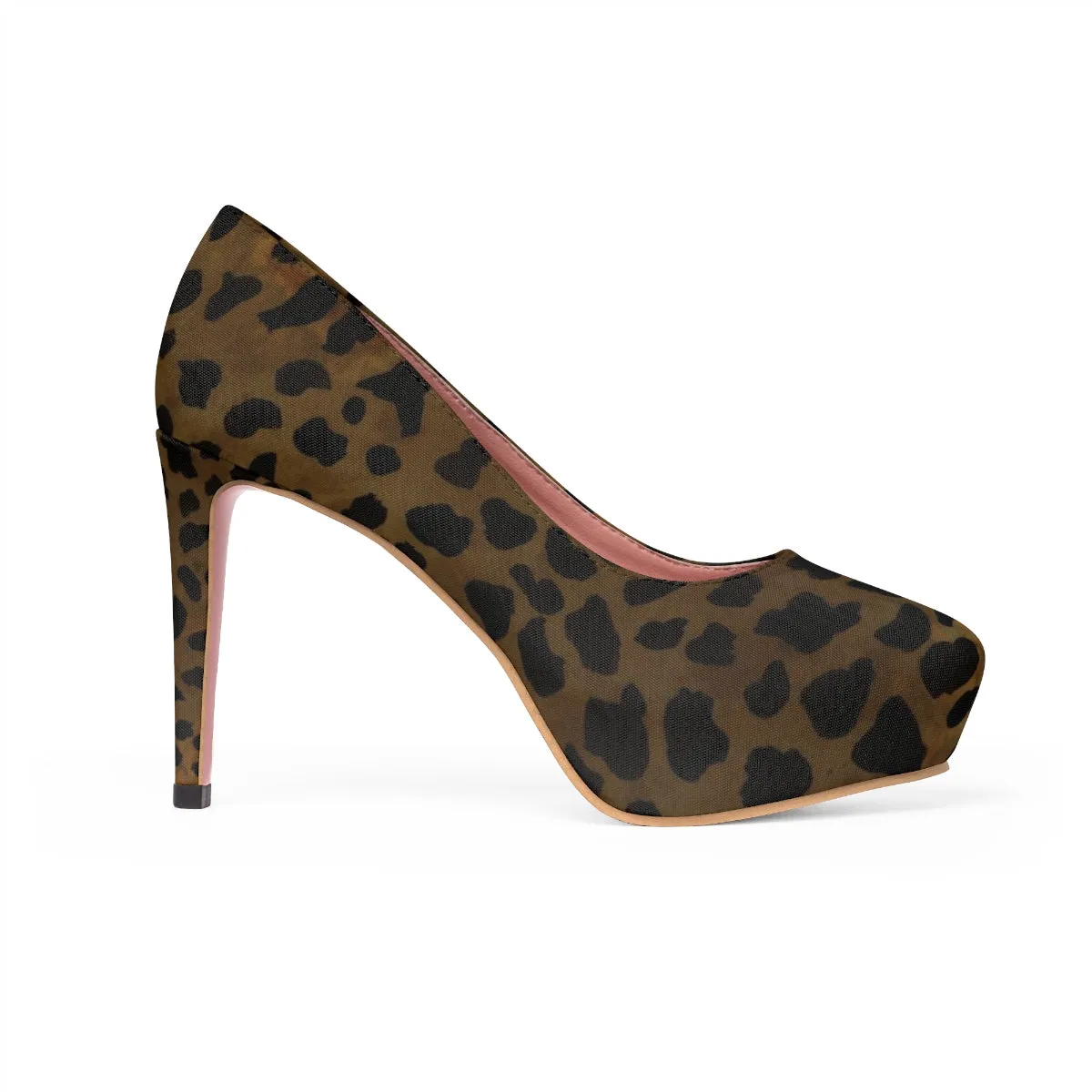 Brown Leopard Heels, Animal Print Stylish Canvas Women's 4 inch Platform Heels Stilettos