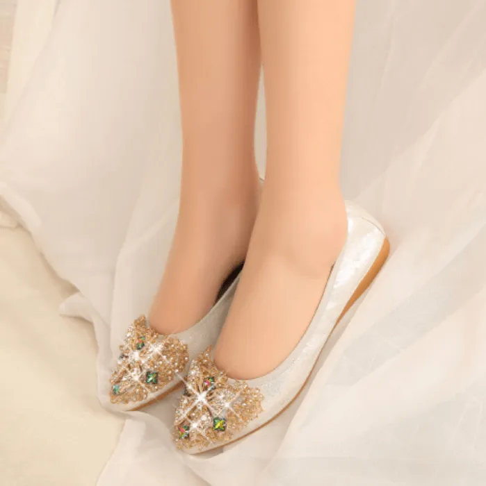 Butterfly Pointed Close Toe Oxford Rhinestone Flats