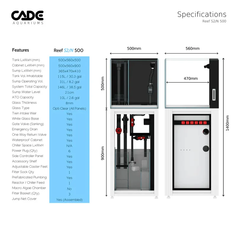 CADE Reef S2 Classic 500 (Black/White) (50x56x50cm)