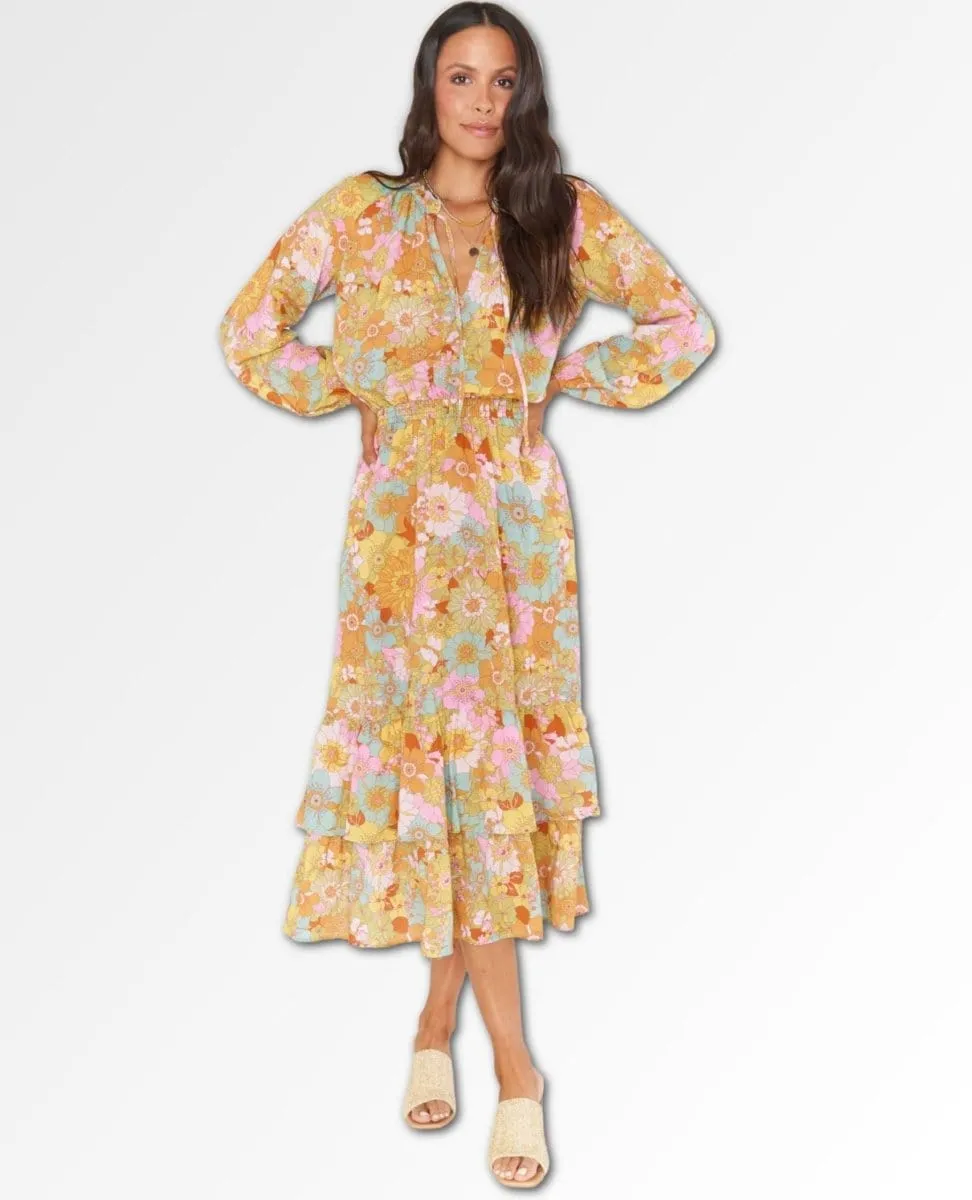 Cait Midi Dress Groovy Blooms