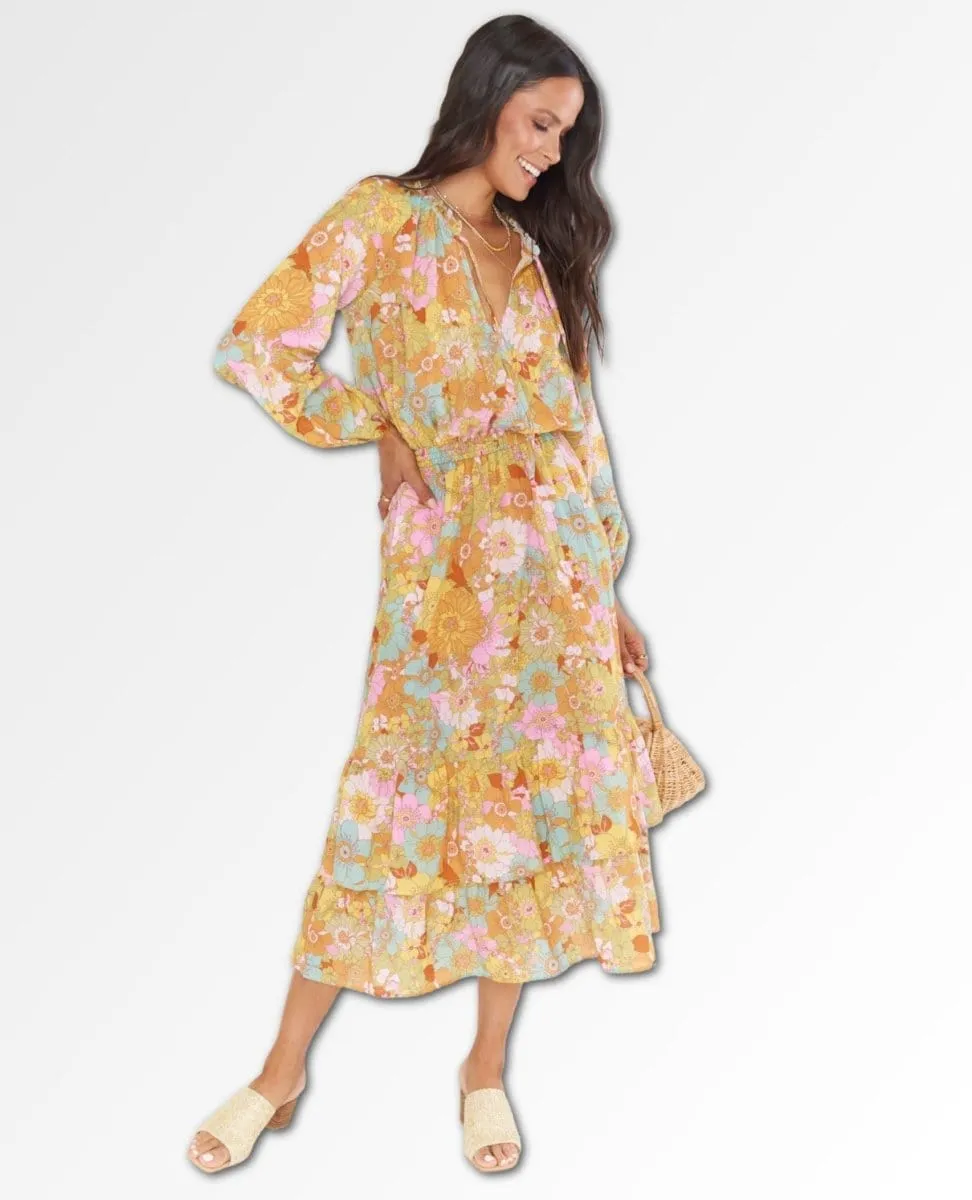 Cait Midi Dress Groovy Blooms