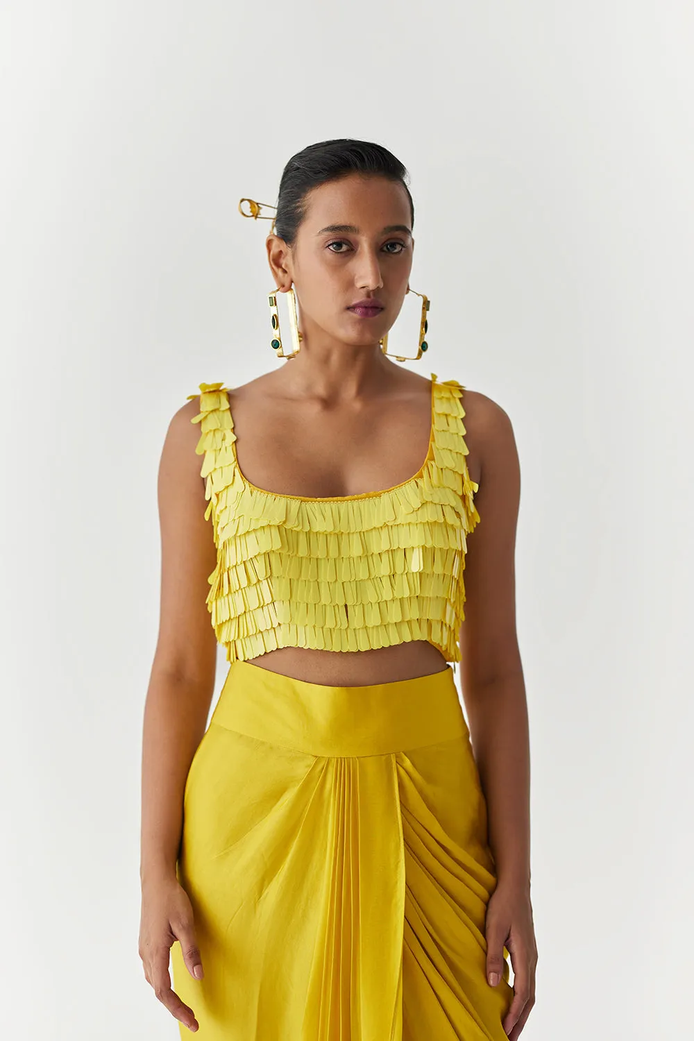 Canary Sequin Blouse & Knot Skirt