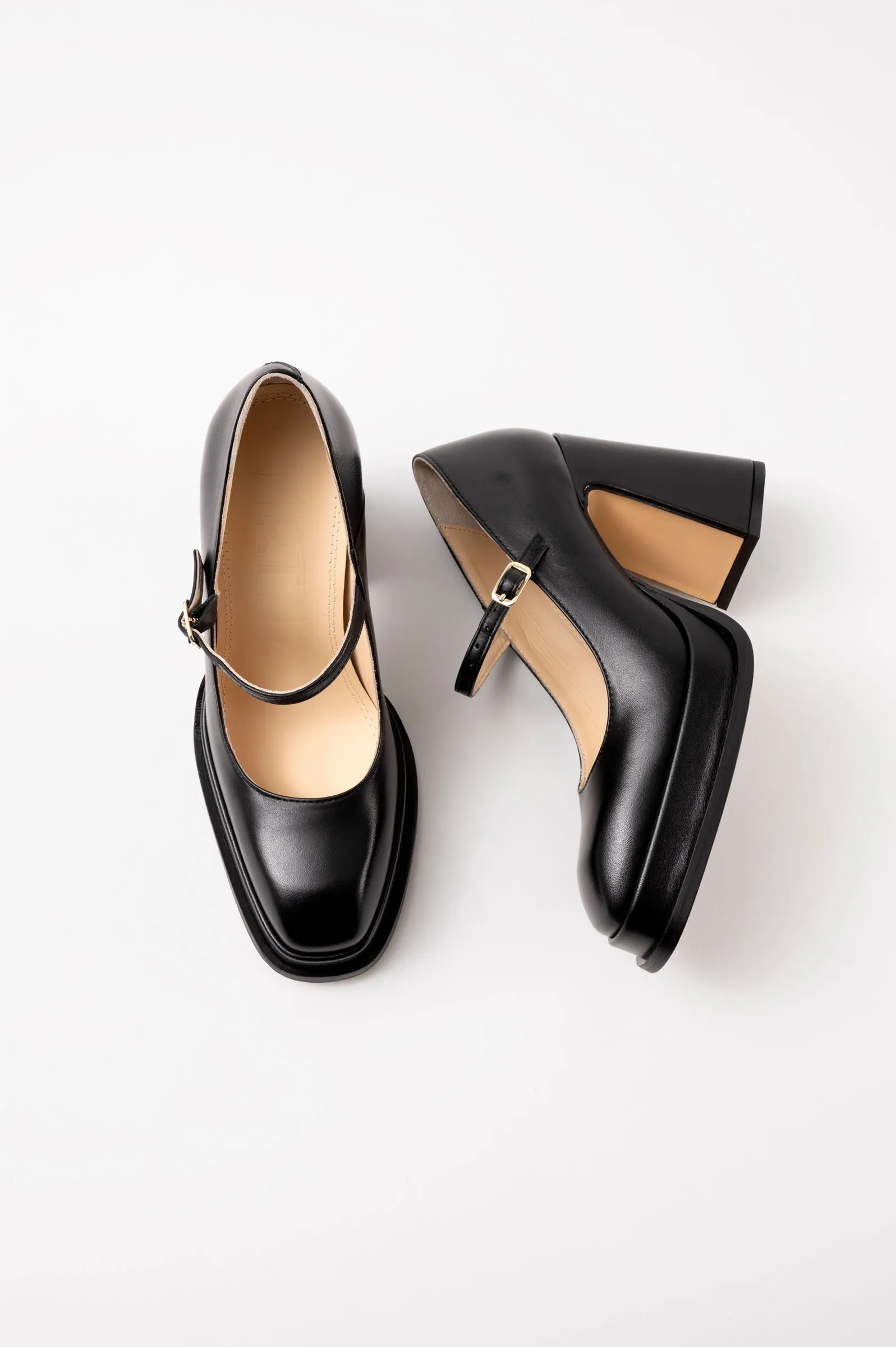 CASILDA - Black Leather Mary Jane Pumps