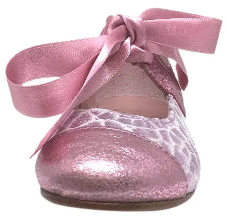 Chupetin 9371 Silver Pink Shimmer Sparkle Patent Leather Slip On Ballerina Ballet Flats