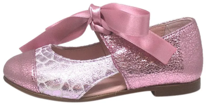 Chupetin 9371 Silver Pink Shimmer Sparkle Patent Leather Slip On Ballerina Ballet Flats