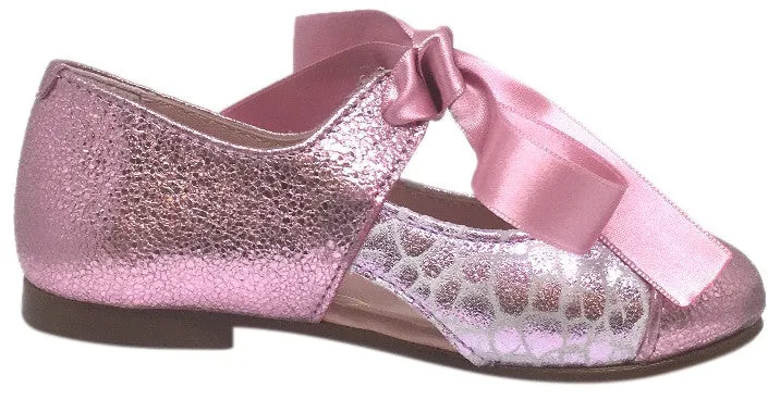 Chupetin 9371 Silver Pink Shimmer Sparkle Patent Leather Slip On Ballerina Ballet Flats