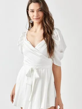 Cloud Nine Pleated Puff Sleeve Romper