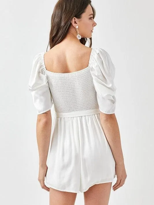 Cloud Nine Pleated Puff Sleeve Romper