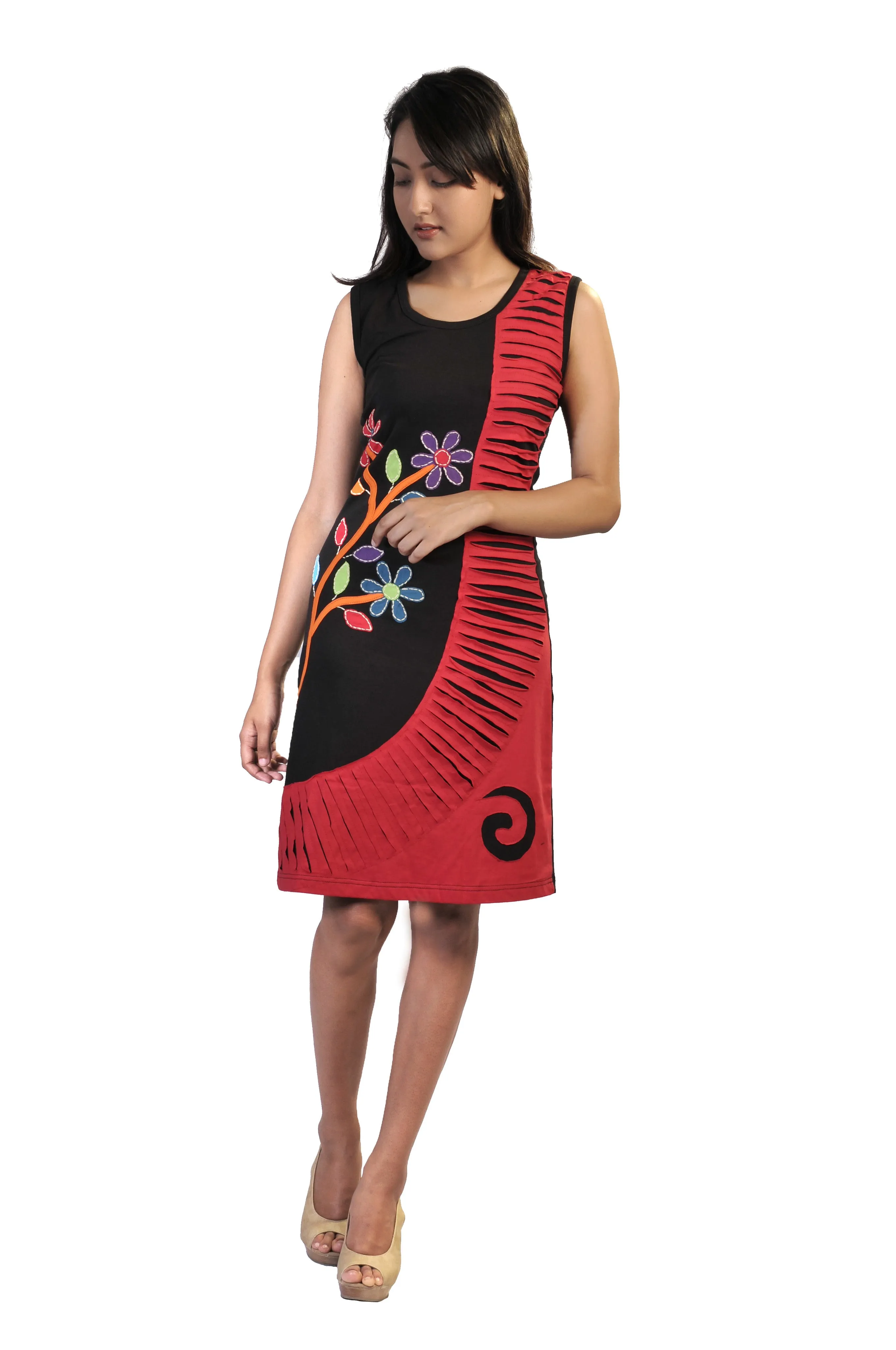 Colorful Flower Embroidery Dress With Razor Cut Design.