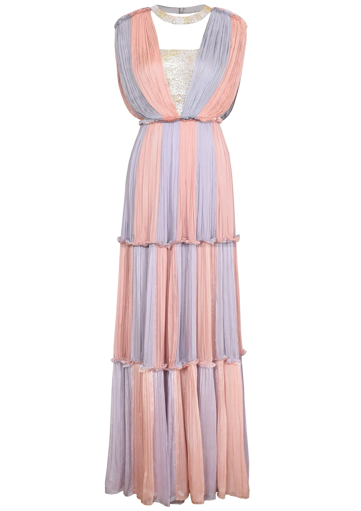 Colourblocked Sequinned Chiffon Maxi Dress