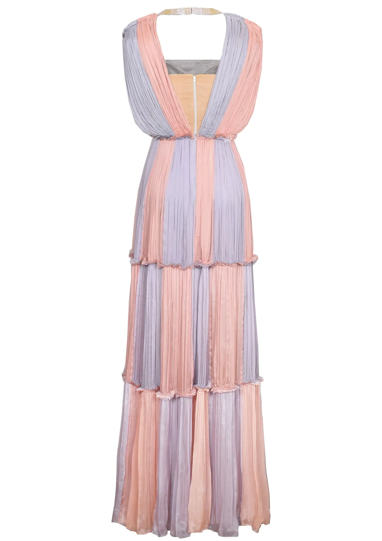 Colourblocked Sequinned Chiffon Maxi Dress