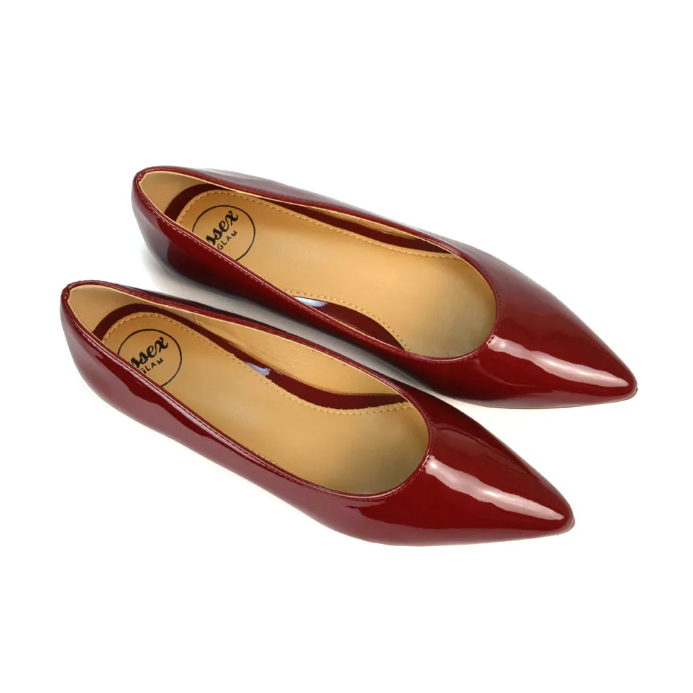 Cordelia Pointed Toe Flat Heel Ballerina Pump Shoes in Cherry Red Patent